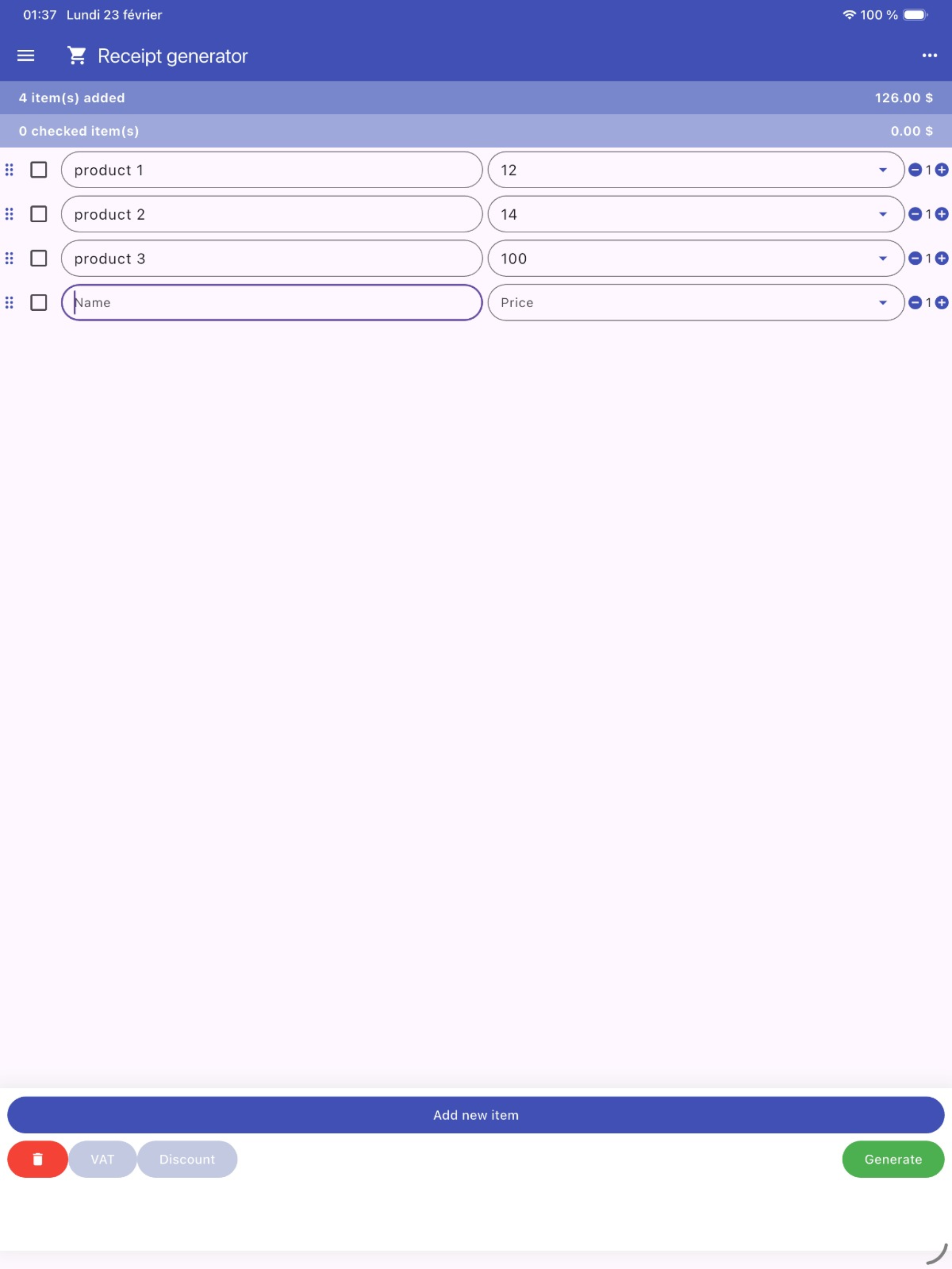 Receipt generator app