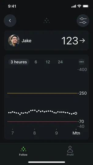 Capture d'écran de Dexcom Follow sur iPhone 7
