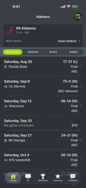 Alabama Football Schedules screenshot 1