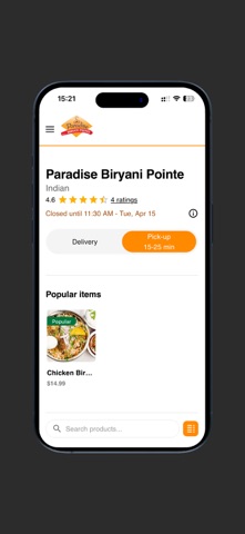 Paradise Biryani Pointe-Lowell iPhone screenshot