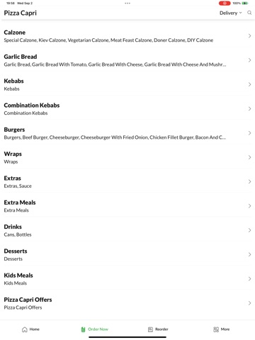 Pizza Capri. iPad screenshot