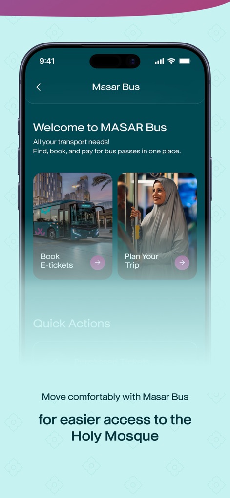 Visit Masar - This tool empowers easy public transport, presenting straightforward options to "Book E-tickets" and "Plan Your Trip" for bus services within Masar.