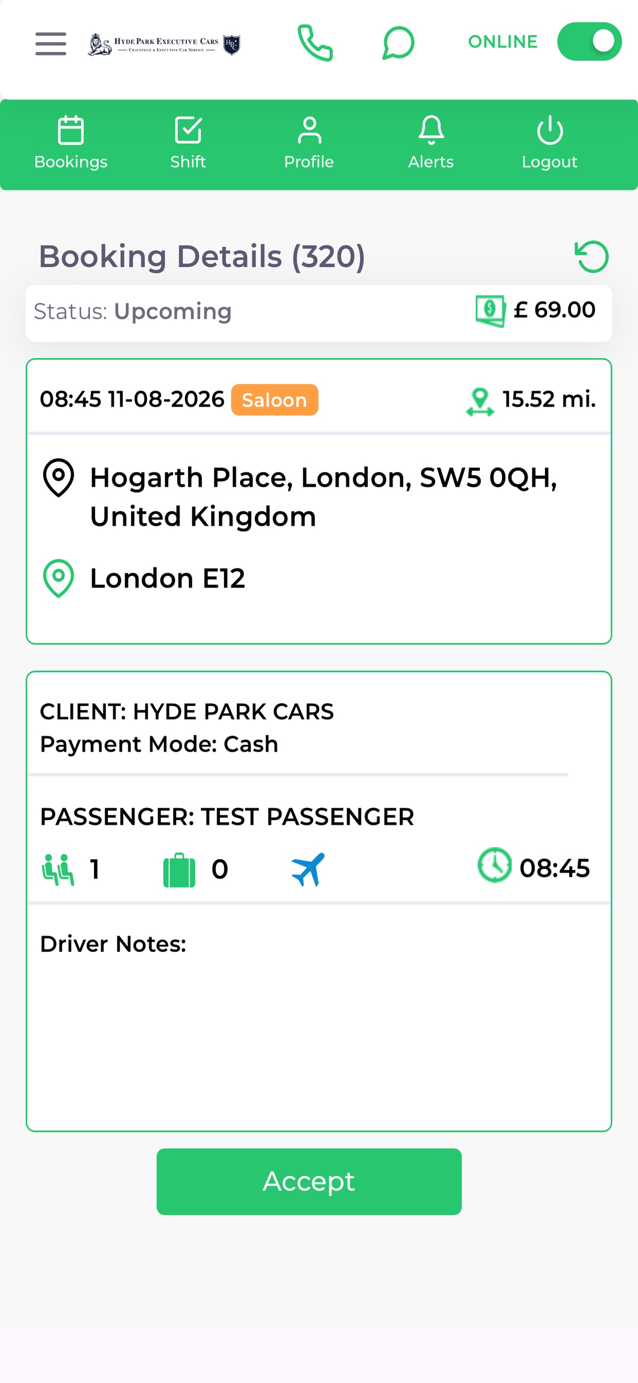 Screenshot 1 of Hyde Park Driver App