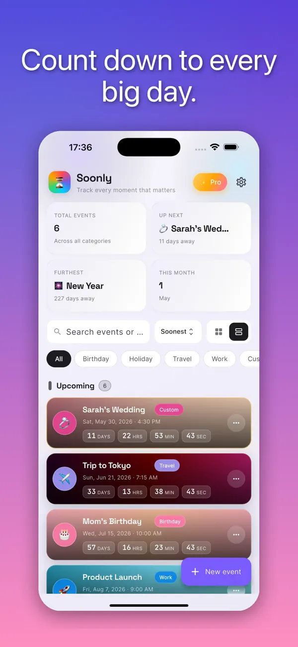 Screenshot #1 pour Soonly — Countdown to Big Days