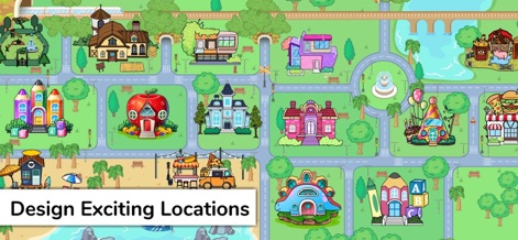 Tizi Home Design Girl Games - 이 앱은 사용자에게 사과 모양 집과 연필 모양 건물 같은 독특한 디자인의 다양한 장소를 탐험하고 건설할 기회를 제공합니다.