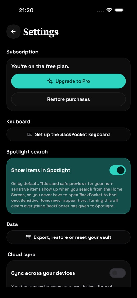 Backpocket: Pin and reuse info screenshot 9
