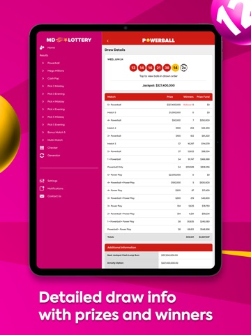 Maryland Lottery Numbers iPad screenshot