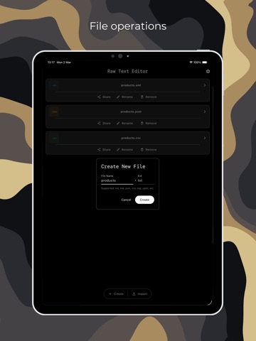 Raw Text Editor iPad screenshot