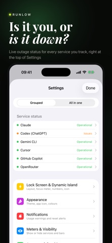 Runlow: AI Usage Meter iPhone screenshot