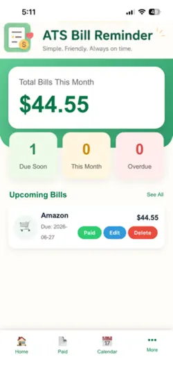 Captura de pantalla de ATS Bill Reminder en iPhone 2