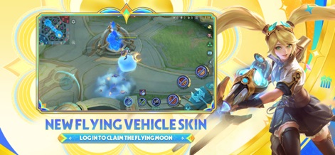 Mobile Legends: Bang Bang.US - Explore the visually stunning 'New Flying Vehicle Skin' in action, prominently featuring the unique hero model and its dynamic effects within the game environment.