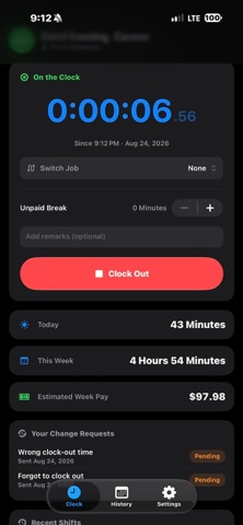 TimeClock - Shift Tracker iPhone screenshot