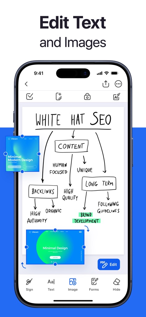 Forma: PDF Document Editor - ユーザーは、既存のテキストを直接編集したり、関連する画像を文書に挿入したりすることで、視覚的に魅力的な資料を作成できます。