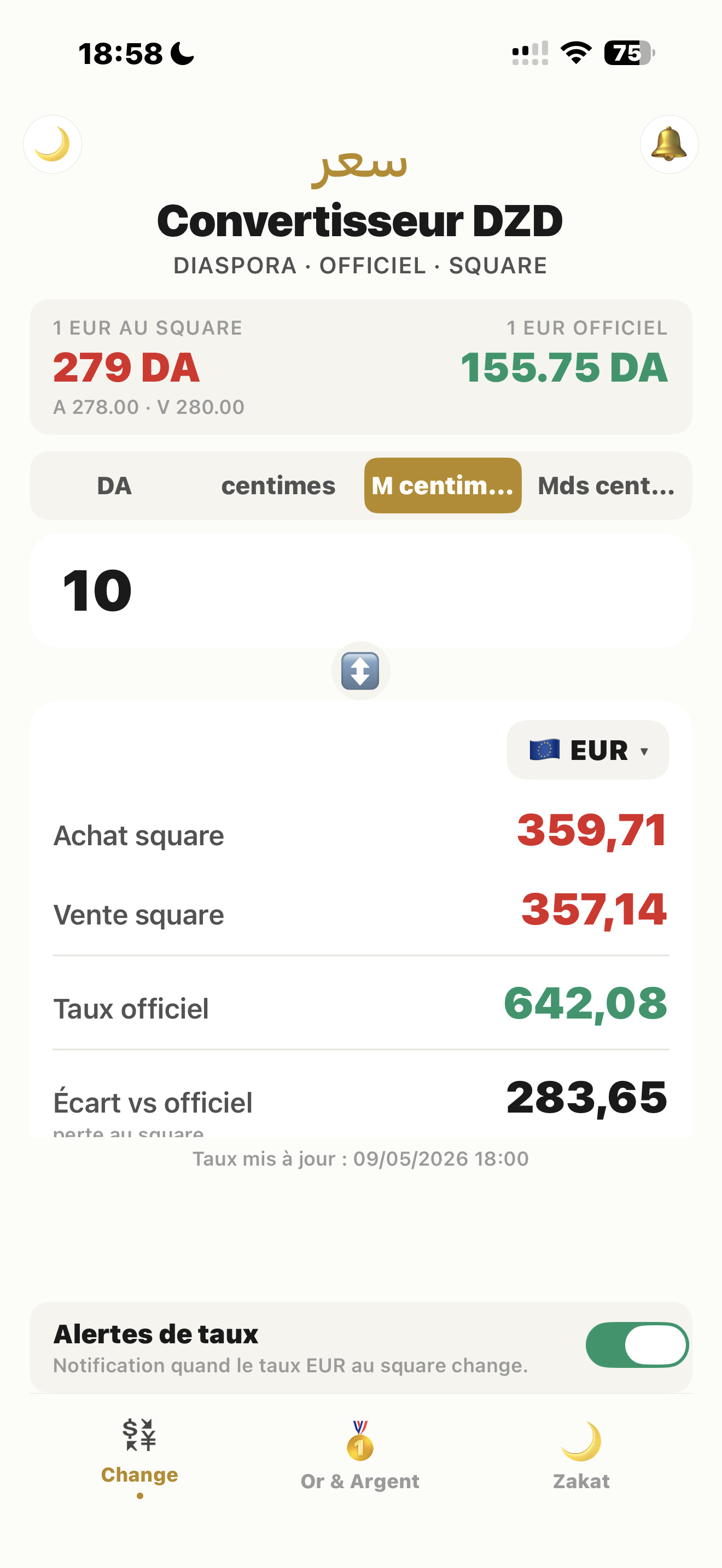 Taux Dinar DZ