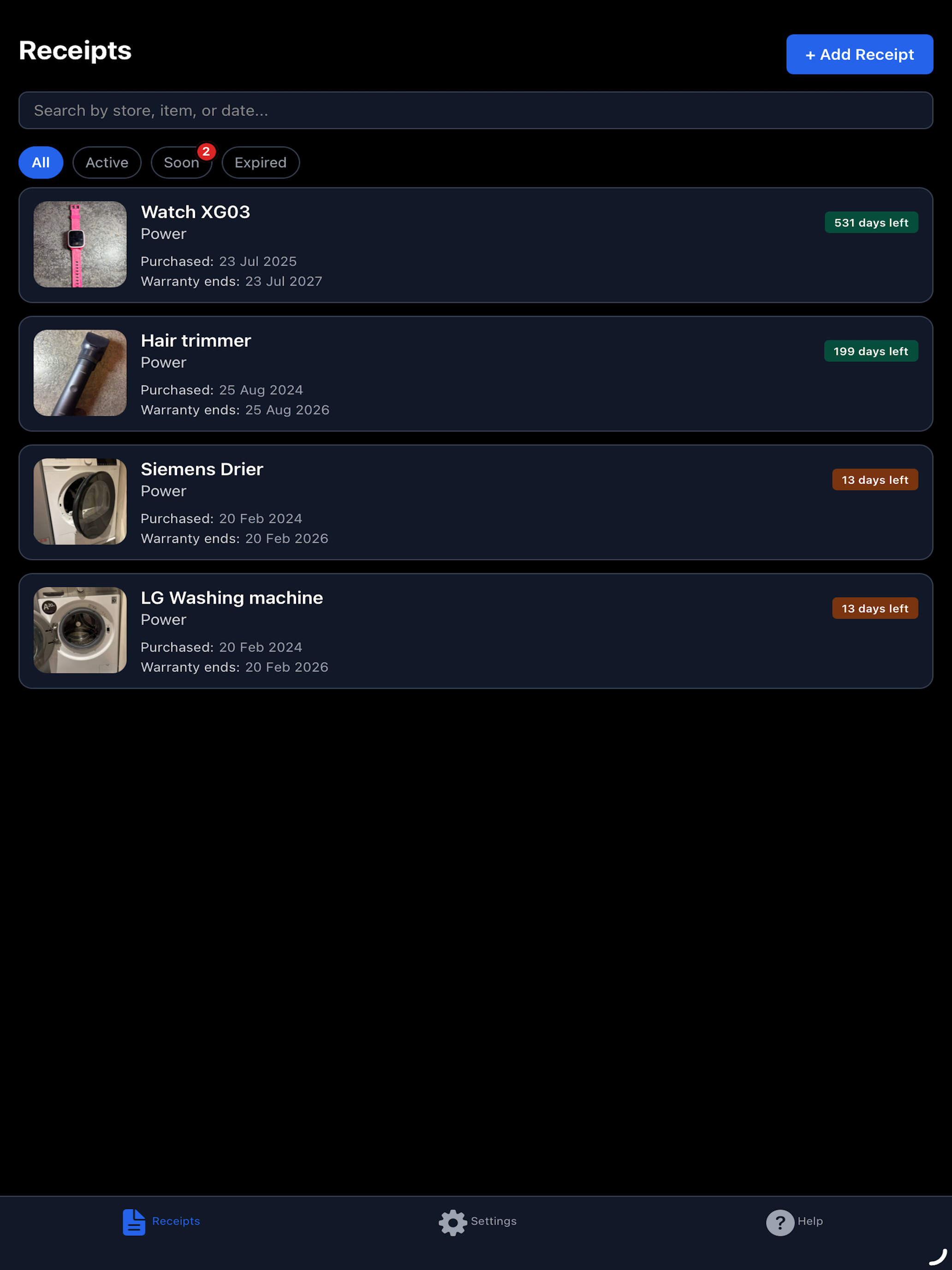 WarrantyBox - Receipt Tracker