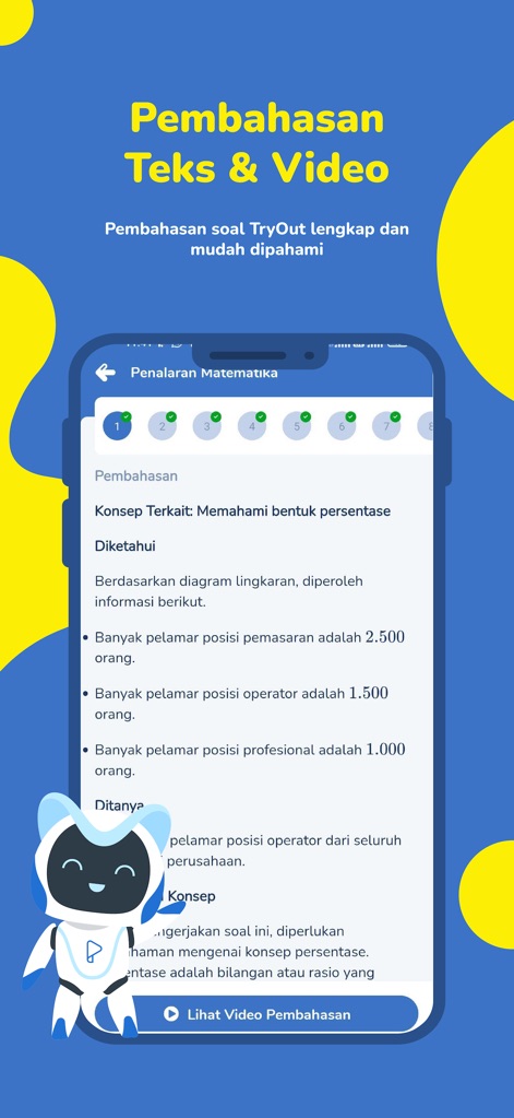 Pahamify: Bimbel UTBK SNBT TKA - This view showcases comprehensive problem discussions, offering both detailed text explanations of mathematical concepts and a convenient option to watch video solutions for clarity.