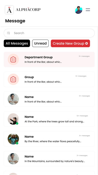 Screenshot 1 of Alphacorp Intranet App