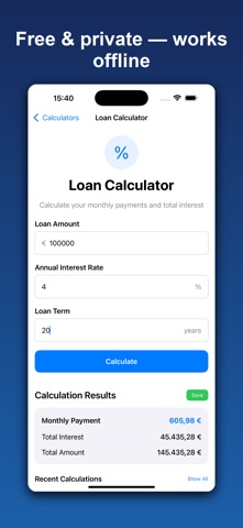Loan & Rate Calculator iPhone screenshot