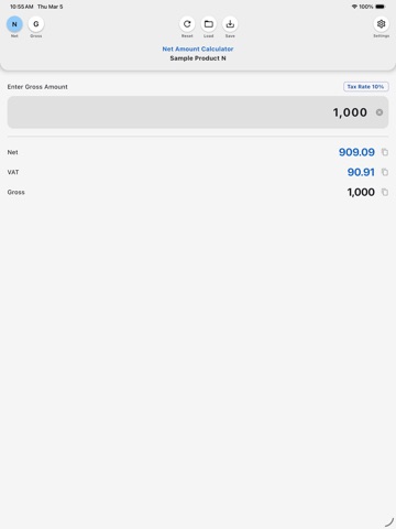TaxIt VAT Calculator Net Gross iPad screenshot