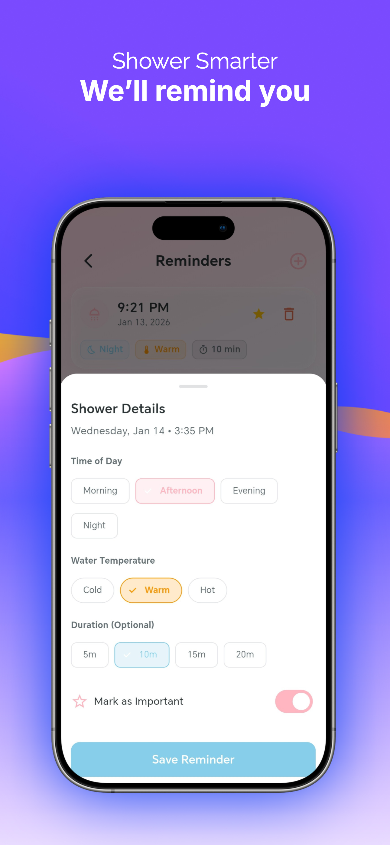 AquaFlow Shower Reminder