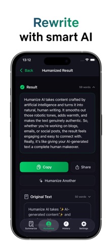 Humanize AI: Paraphrase Tool iPhone screenshot