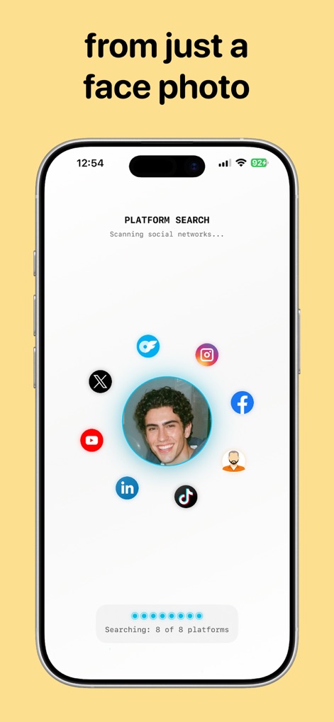 Sherlock: AI Face Search - This tool initiates a comprehensive platform search, actively scanning multiple social networks indicated by their distinct icons.