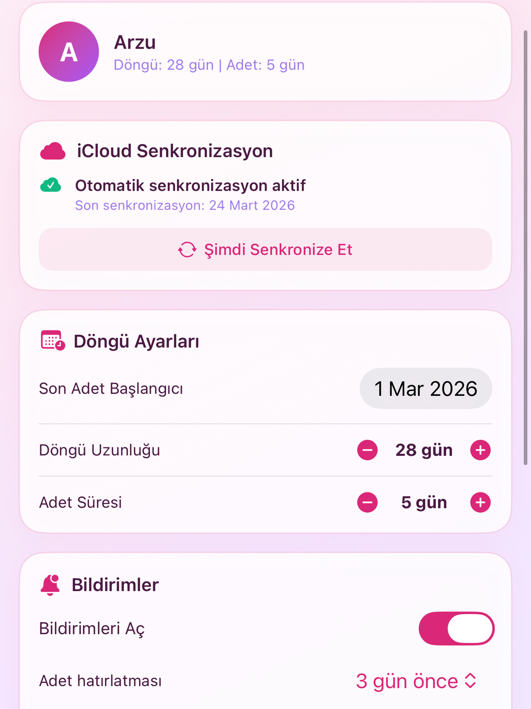 Çiçek: Adet Takibi