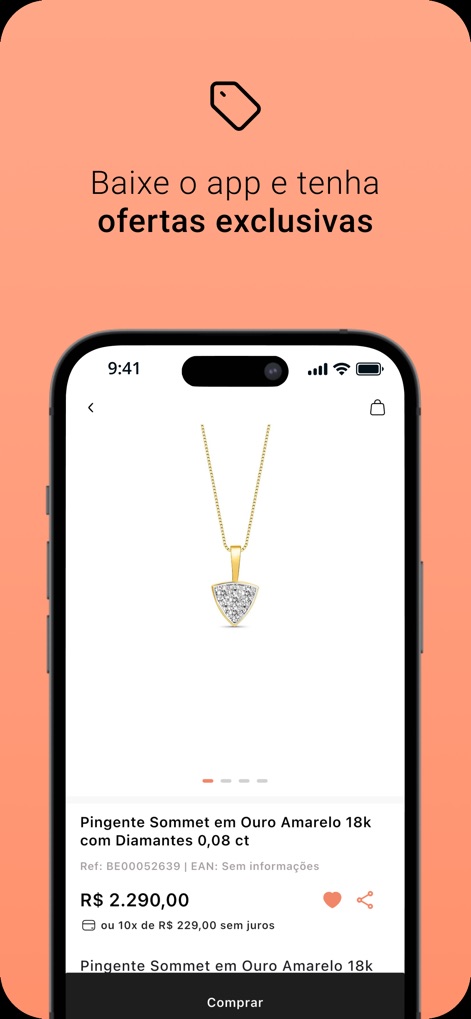 Vivara - Esta pantalla de producto destaca una imagen ampliada de la joya junto con las opciones de pago a plazos, facilitando la decisión de compra.