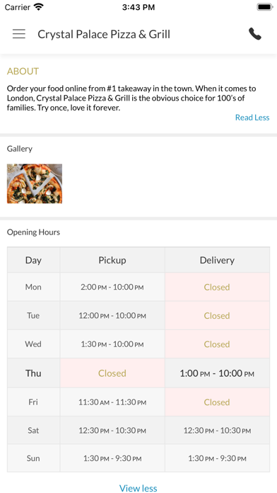 Crystal Palace Pizza & Grill Screenshot