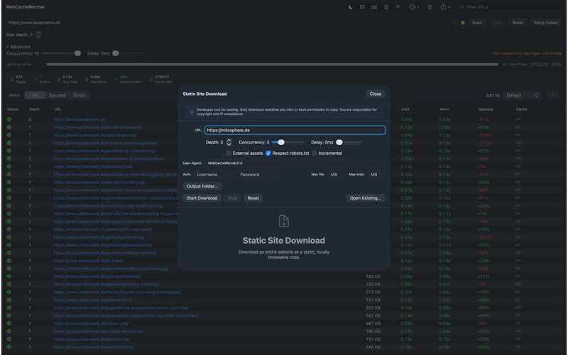WebCacheWarmer screenshot