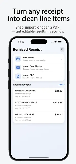Itemized Receipt screenshot 1