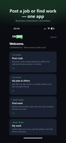 OnSMS: Hire Workers by Text iPhone screenshot