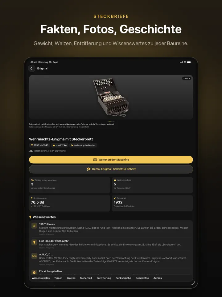 Enigma auf dem iPad, Bildschirmfoto 3