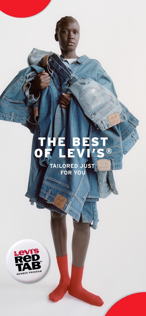 Levi's - Shop Denim & More - Discover how the app delivers a tailored Levi's experience, from curated product selections to the prominent Red Tab Member Program call-to-action.