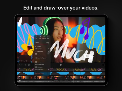 Procreate Dreams - ユーザーは、既存のビデオコンテンツの上に直接手描きで描画でき、ブレンドモードやマスクなどの高度なレイヤーオプションを使用してコンテンツを豊かに表現できます。