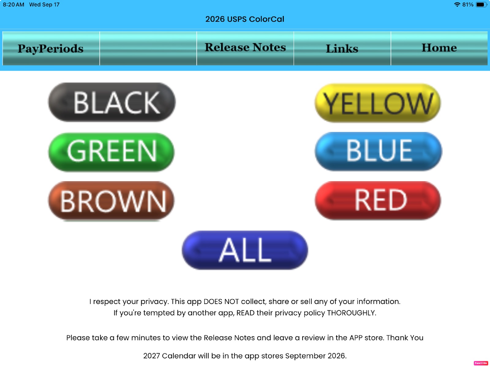2026 USPS ColorCal Calendar ipad screenshot 1