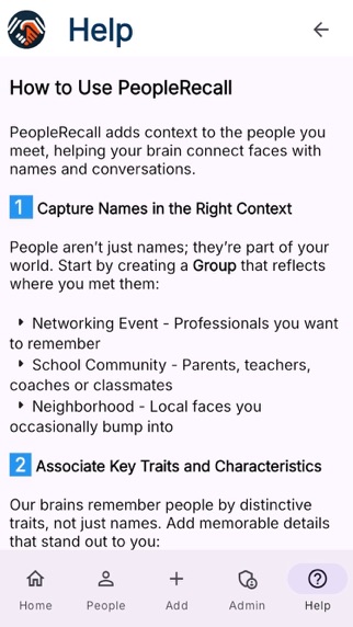 PeopleRecall iPhone screenshot 5 - Lifestyle app