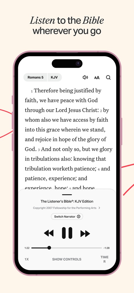 Bible App Store screenshot 4, headline “Listen to the Bible”. Leads with a feature.
