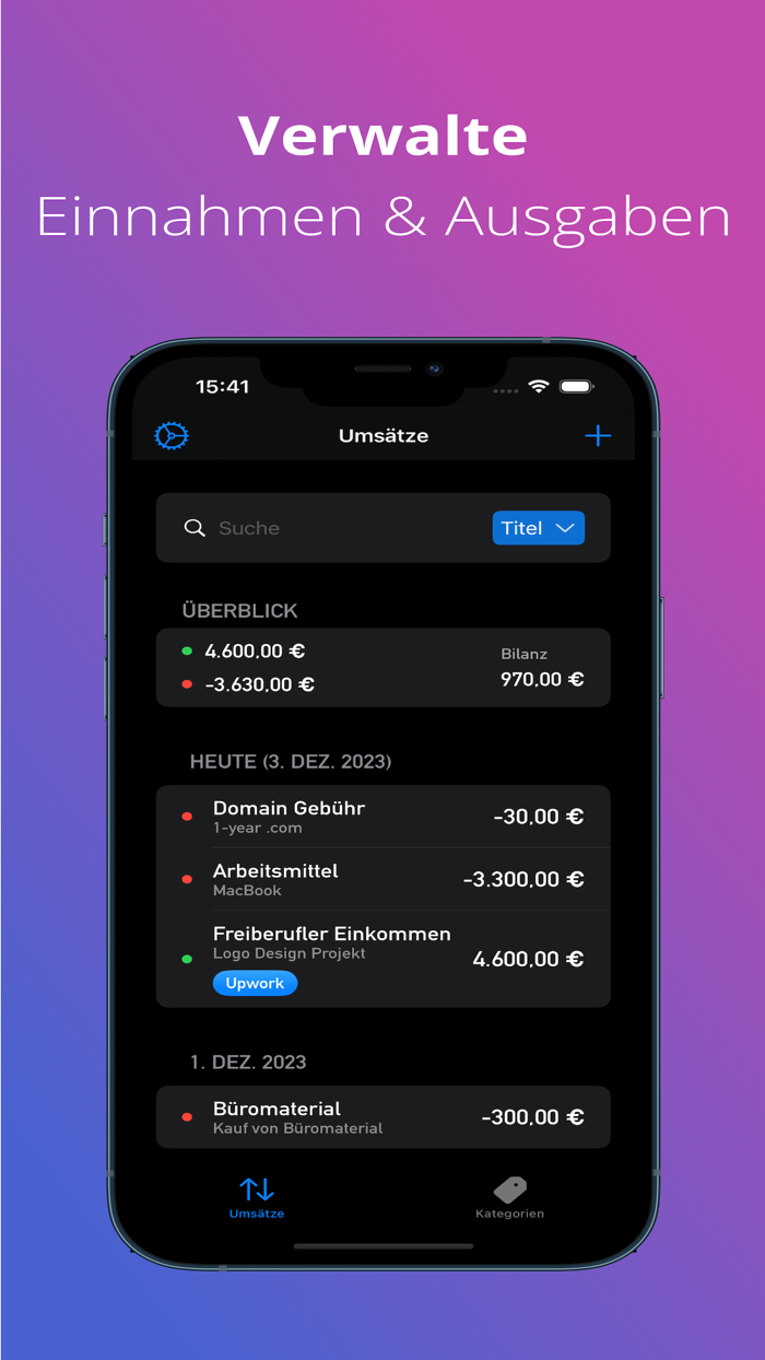 Kassenbuch Umsätze verwalten