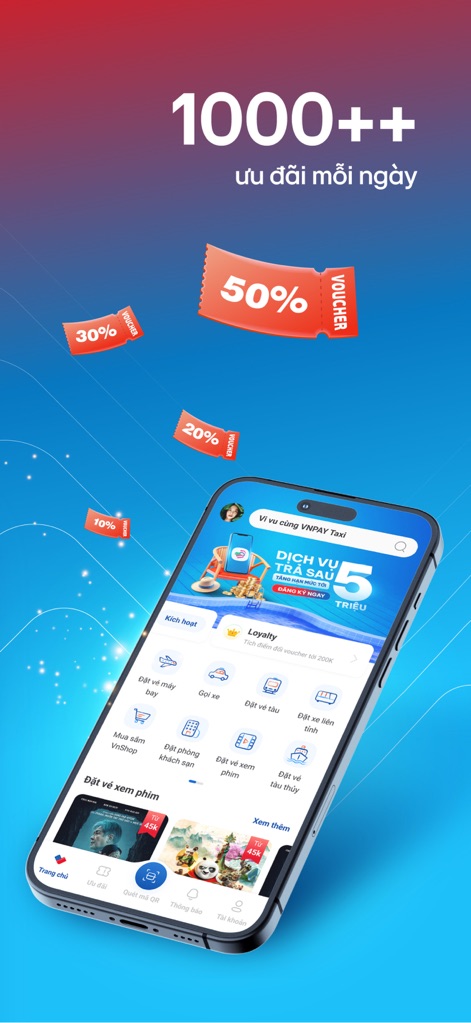 VNPAY App - Users can discover a multitude of savings with '1000++ daily offers' and engage with the 'Loyalty' program to maximize benefits on every transaction.