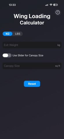 Wing Loading Calculator screenshot