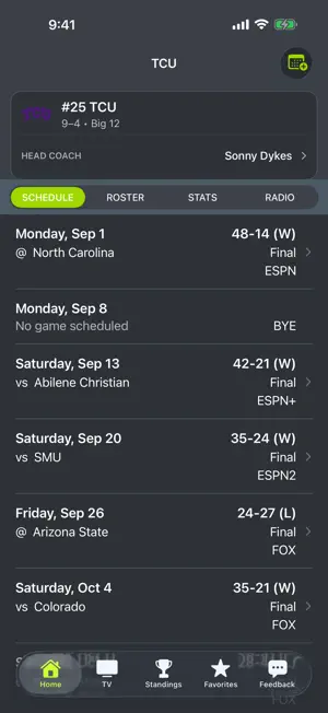 TCU Football Schedules screenshot 1