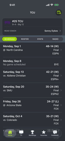 TCU Football Schedules app screenshot