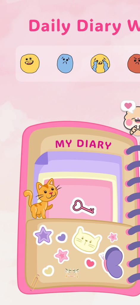 My Daily Diary - Mood Journal - See how My Daily Diary - Mood Journal allows users to personalize their experience with charming stickers and easily select their mood from a variety of emojis.
