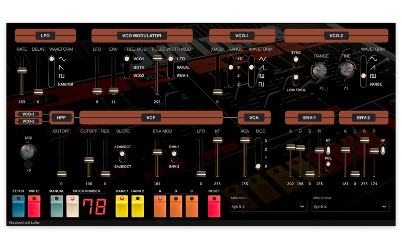 Jupiter-8 Patch Editor app screenshot