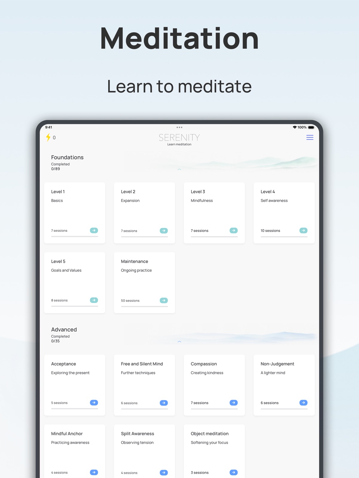 Serenity: Guided Meditation ipad screenshot 1