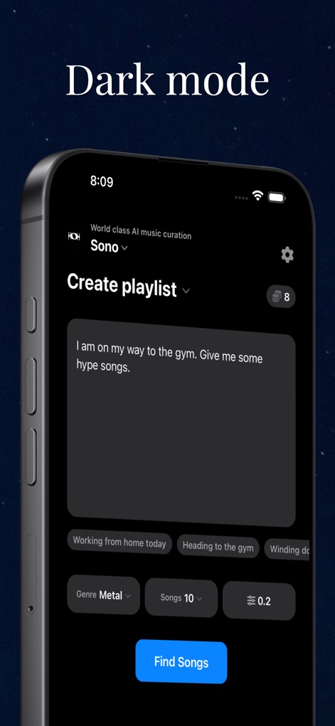 Sonovo: Stop Skipping Songs - sono-ai-dark-mode-playlist-creation
