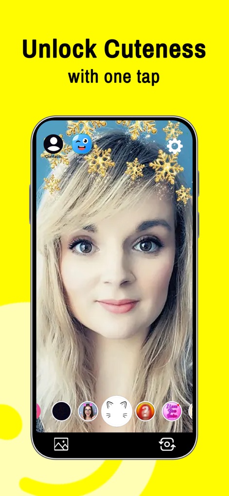 Funveo: Funny Face Swap Filter - 사용자는 이 앱을 통해 귀여운 눈꽃 오버레이 필터로 자신을 꾸미고, 은은하게 빛나는 조명 효과로 매력을 더할 수 있습니다.