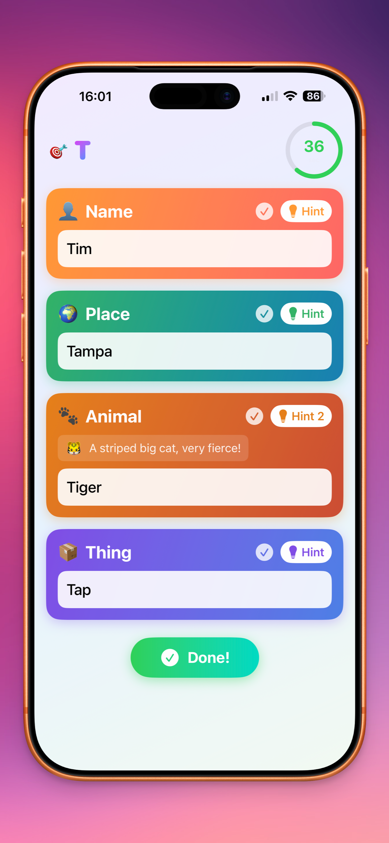 Name Place Animal Thing Game