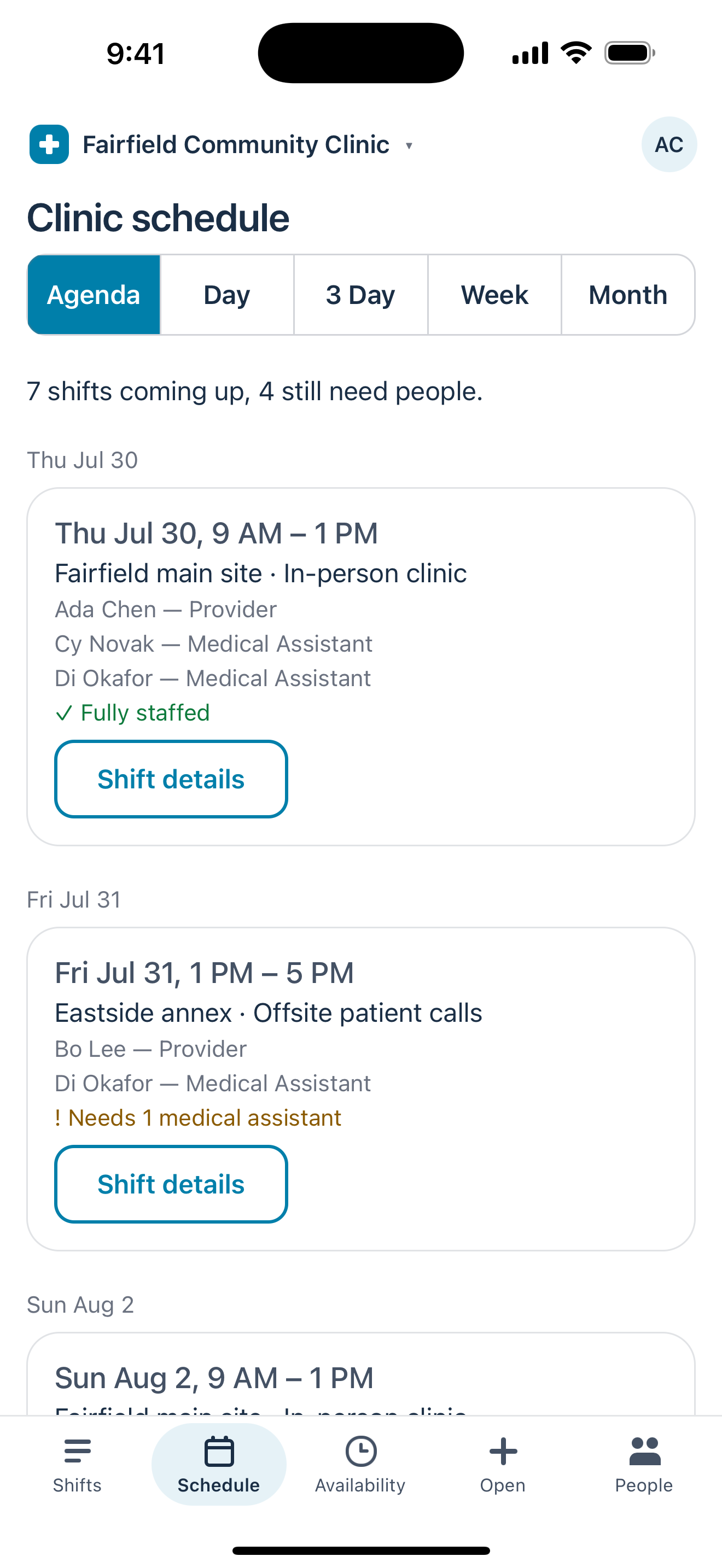 Clinical Scheduler screenshot 2